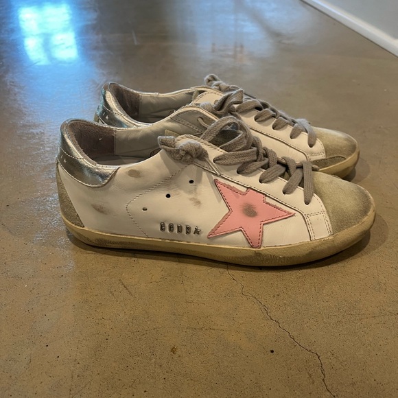 Golden Goose Super-Star Sneakers in White with Pink & Silver - Picture 2 of 4